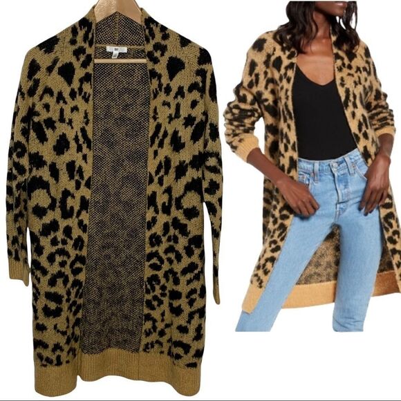 Nordstrom BP Cheetah Leopard Print Long Open Front Cardigan Duster Size XS - Picture 1 of 7